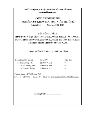 Pháp luật về quyền thụ tinh bằng kỹ thuật hỗ trợ sinh sản từ tinh trùng của người đã chết tại hoa kỳ và kinh nghiệm tham khảo cho việt nam