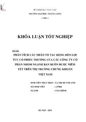 Phân tích các nhân tố tác động đến lợi tức cổ phiếu thường của các công ty cổ phần nhóm nghành bán buôn được niêm yết trên thị trường chứng khoán việt nam