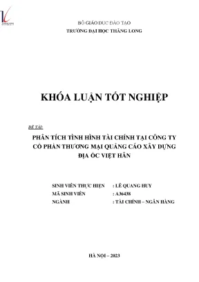 Phân tích tình hình tài chính tại công ty cổ phần thương mại quảng cáo xây dựng địa ốc việt hân