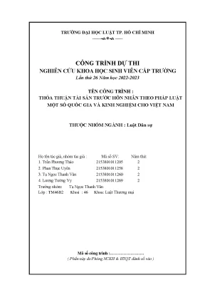 Thỏa thuận tài sản trước hôn nhân theo pháp luật một số quốc gia và kinh nghiệm cho việt nam
