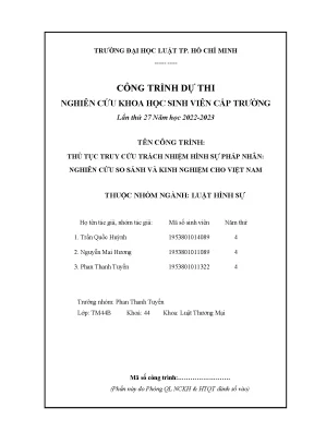Thủ tục truy cứu trách nhiệm hình sự pháp nhân nghiên cứu so sánh và kinh nghiệm cho việt nam