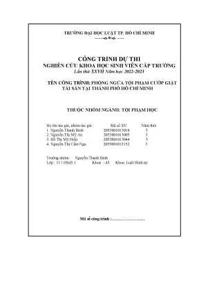 Phòng ngừa tội phạm cướp giật tài sản tại thành phố hồ chí minh