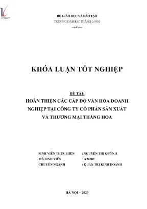 Hoàn thiện các cấp độ văn hóa doanh nghiệp tại công ty cổ phần sản suất và thương mại thăng hoa