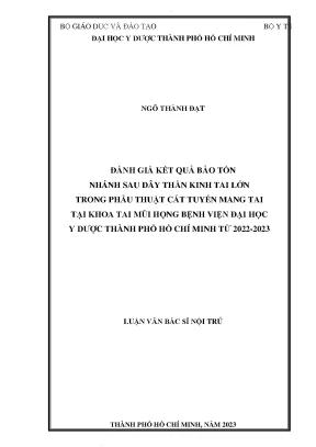 Đánh giá kết quả bảo tồn nhánh sau dây thần kinh tai lớn trong phẫu thuật cắt tuyến mang tai tại khoa tai mũi họng bệnh viện đại học y dược thành phố hồ chí minh từ 2022 2023
