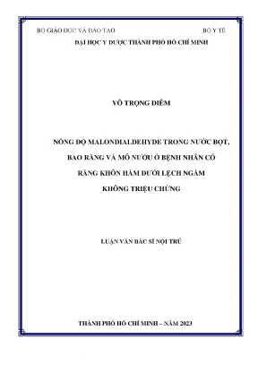 Nồng độ malondialdehyde trong nước bọt bao răng và mô bướu ở bệnh nhân có răng khôn hàm dưới lệch ngầm không triệu chứng