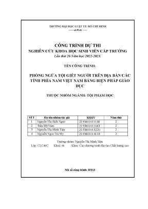 Phòng ngừa tội giết người trên địa bàn các tỉnh phía nam việt nam bằng biện pháp giáo dục