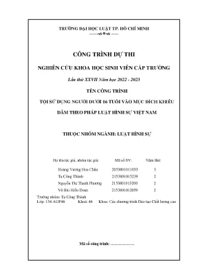 Tội sử dụng người dưới 16 tuổi vào mục đích khiêu dâm theo pháp luật hình sự việt nam