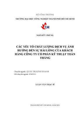 Các yếu tố chất lượng dịch vụ ảnh hưởng đến sự hài lòng của khách hàng công ty cổ phần kỹ thuật toàn thắng