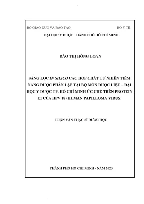 Sàng lọc in silico các hợp chất tự nhiên tiềm năng được phân lập tại bộ môn dược liệu đại học y dược tp hồ chí minh ức chế trên protein e1 của hpv 18 human papilloma virus