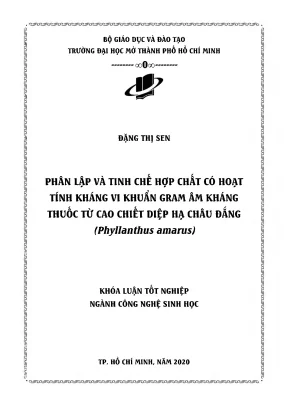 Phân lập và tinh chế hợp chất có hoạt tính kháng vi khuẩn gram âm kháng thuốc từ cao chiết diệp hạ châu đắng phyllanthus amarus