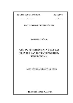 Giải quyết khiếu nại về đất đai trên địa bàn huyện thạnh hóa tỉnh long an