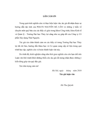 Luận văn thạc sĩ quản lý xây dựng giải pháp tăng cường công tác quản lý chi phí thi công xây dựng tại công ty cổ phần xây dựng thái nguyên áp dụng cho công trình kiến cố hóa hệ thống kênh hồ phượng hoàng huyện đại từ