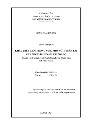 Khác biệt giới trong ứng phó với thiên tai của nông dân nam trung bộ nghiên cứu trường hợp xã phước nam huyện thuận nam tỉnh ninh thuận