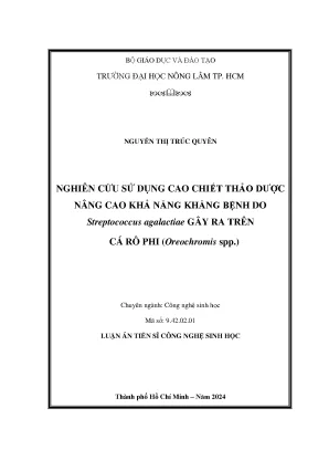 Nghiên cứu sử dụng cao chiết thảo dược nâng cao khả năng kháng bệnh do streptococcus agalactiae gây ra trên cá rô phi oreochromis spp