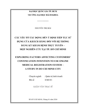 Các yếu tố tác động đến ý định tiếp tục sử dụng của khách hàng đối với hệ thống đăng ký khám bệnh trực tuyến một nghiên cứu tại tp hồ chí minh
