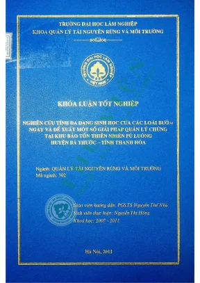 Nghiên cứu tính đa dạng sinh học của các loài bướm ngày và đề xuất một số giải pháp quản lý chúng tại khu bảo tồn thiên nhiên pù luông huyện bá thước tỉnh thanh hóa