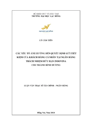 Các yếu tố ảnh hưởng đến quyết định gửi tiết kiệm của khách hàng cá nhân tại ngân hàng trách nhiệm hữu hạn indovina chi nhánh bình dương