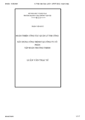 Hoàn thiện công tác quản lý thi công xây dựng công trình