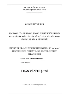 Tác động của hệ thống thông tin sức khỏe his đến kết quả làm việc của bác sĩ sự chăm sóc sức khỏe và quan hệ bác sĩ bệnh nhân