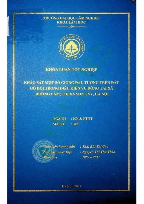 Khảo sát một số giống đậu tương trên đất gò đồi trong điều kiện vụ đông tại xã đường lâm thị xã sơn tây hà nội