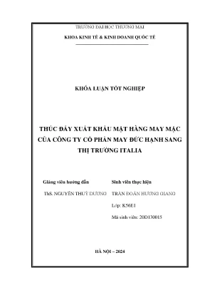 Thúc đẩy xuất khẩu mặt hàng may mặc của công ty cổ phần may đức hạnh sang thị trường italia