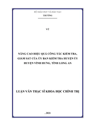 Nâng cao hiệu quả công tác kiểm tra giám sát của ủy ban kiểm tra huyện ủy huyện vĩnh hưng tỉnh long an