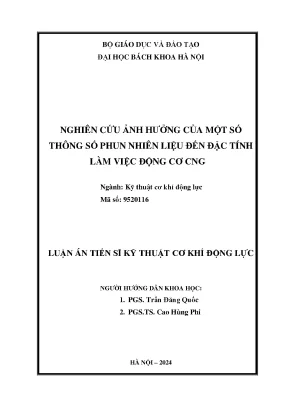 Nghiên cứu ảnh hưởng của một số thông số phun nhiên liệu đến đặc tính làm việc động cơ cng