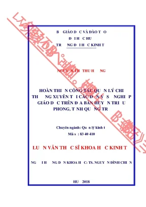 Luận văn thạc sĩ hoàn thiện công tác quản lý chi thường xuyên tại các đơn vị sự nghiệp giáo dục trên địa bàn huyện triệu phong tỉnh quảng trị