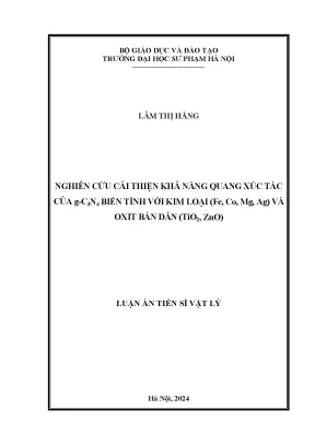 Nghiên cứu cải thiện khả năng quang xúc tác của g c3n4 biến tính với kim loại fe co mg ag và oxit bán dẫn tio2 zno