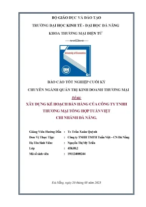 Đề tài xây dựng kế hoạch bán hàng của công ty tnhh thương mại tổng hợptuấn việt chi nhánh đà nẵng
