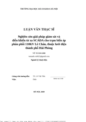 Nghiên ứu giải pháp giám sát và điều khiển từ xa scada ho trạm biến áp phân phối 110kv lê chân thuộ lưới điện thành phố hải phòng