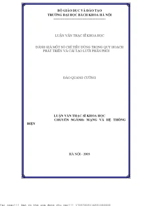 Đánh giá một số hỉ tiêu dùng trong quy hoạch phát triển và cải tạo lưới phân phối