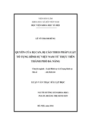 Quyền của bị can bị cáo bị cáo theo pháp luật tố tụng hình sự việt nam từ thực tiễn thành phố đà nẵng