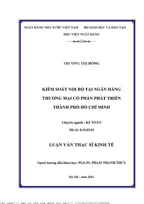 Kiểm soát nội bộ tại ngân hàng thương mại cổ phần phát triển tp hồ chí minh