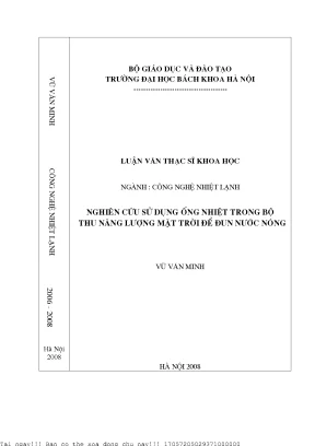 Nghiên ứu sử dụng ống nhiệt trong bộ thu năng lượng mặt trời để đun nướ nóng