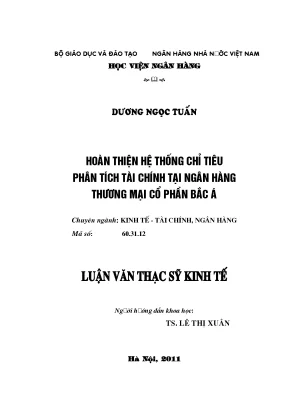 Hoàn thiện hệ thống chỉ tiêu phân tích tài chính tại ngân hàng thương mại cổ phần bắc á