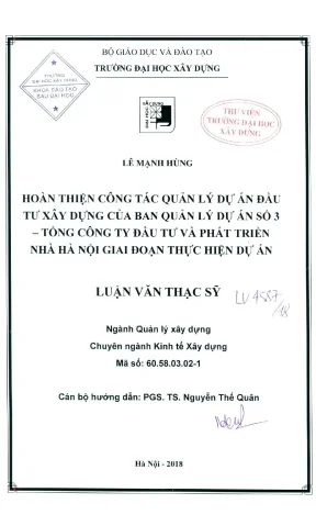 Hoàn thiện công tác quản lý dự án đầu tư xây dựng của ban quản lý dự án số 3 tổng công ty đầu tư và phát triển nhà hà nội giai đonạ thực hiện dự án