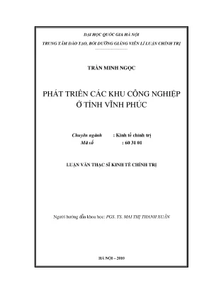 Luận văn thạc sĩ phát triển các khu công nghiệp ở tỉnh vĩnh phúc