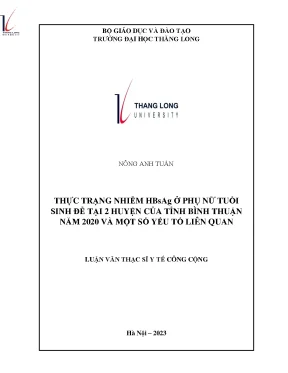 Thực trạng nhiễm hbsag ở phụ nữ tuổi sinh đẻ tại 2 huyện của tỉnh bình thuận năm 2020 và một số yếu tố liên quan
