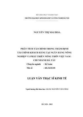 Phân tích tài chính trong thẩm định tài chính khách hàng tại ngân hàng nông nghiệp và phát triển nông thôn việt nam chi nhánh hà tây