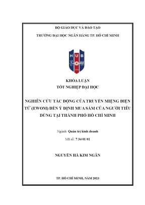 Nghiên cứu tác động của truyền miệng điện tử ewom đến ý định mua sắm của người tiêu dùng tại thành phố hồ chí minh