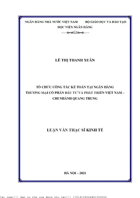 Tổ chức công tác kế toán tại ngân hàng thương mại cổ phần đầu tư và phát triển việt nam chi nhánh quang trung