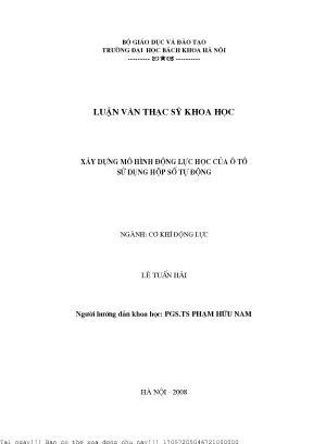 Xây dựng mô hình động lự học của ô tô sử dụng hộp số tự động