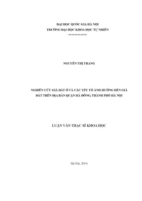Luận văn thạc sĩ nghiên cứu giá đất ở và các yếu tố ảnh hưởng đến giá đất trên địa bàn quận hà đông thành phố hà nội 1