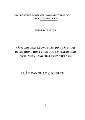 Nâng cao chất lượng thẩm định tài chính dự án trong hoạt động cho vay tại sở giao dịch ngân hàng phát triển việt nam