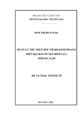 Quản lý thu thuế đối với hộ kinh doanh trên địa bàn huyện bình lục tỉnh hà nam