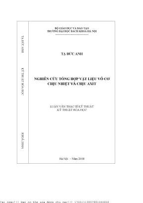 Nghiên ứu tổng hợp vật liệu vô cơ chịu nhiệt và chịu axit
