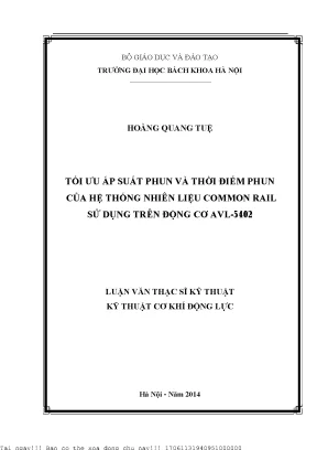 Tối ưu áp suất phun và thời điểm phun ủa hệ thống nhiên liệu ommon rail sử dụng trên động ơ avl 5402