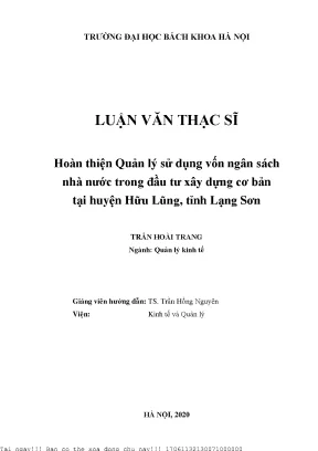 Hoàn thiện quản lý sử dụng vốn ngân sáh nhà nướ trong đầu tư xây dựng ơ bản tại huyện hữu lũng tỉnh lạng sơn