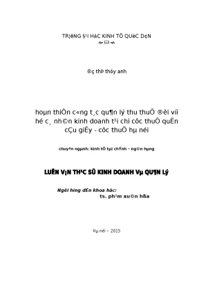 Hoàn thiện công tác quản lý thu thuế đối với hộ cá nhân kinh doanh tại chi cục thuế quận cầu giấy cục thuế hà nội